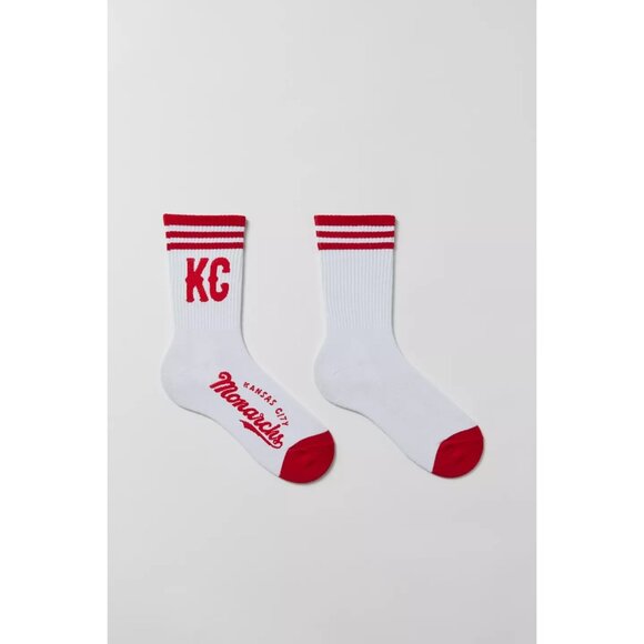 Urban Outfitters Kansas City Striped Crew Socks OS Unisex White Red Logo NEW - Picture 2 of 5